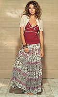 Womens Long Tiered Printed Skirt