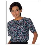 Womens Navy Leaf Print Round Neck Business Blouse - Size 12