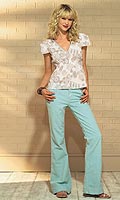 Womens Short Sleeved Cotton Printed Blouse