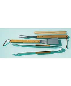 3 piece wooden tool set with bamboo skewers.Weight 0.85kg.Overall size (H)6, (W)6.8, (D)39.5cm.