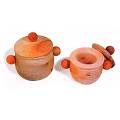 A set of two wooden dishes with removable lids. Wh
