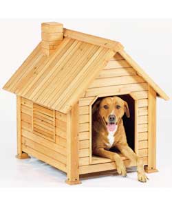 Stained pine dog house suitable for indoor and out