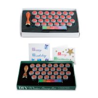 Choose from either Christmas shapes or letters of the alphabet. Each set contains 26 stamps and 6