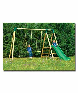 Wooden Swing Set With Slide.
