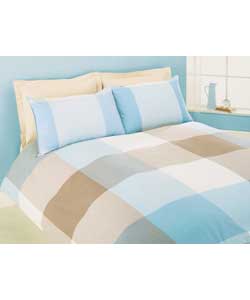 Woven Check King Size Duvet Cover Set - Blue/Brown