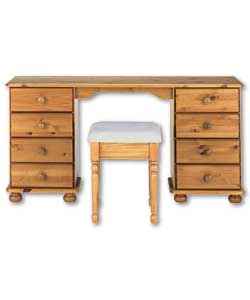 Scandinavian solid pine (except backs and drawer bases).Antique stain.Wooden handles and turned bun
