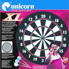 Double sided, target and clock faces. 6 full size Unicorn darts and rules.