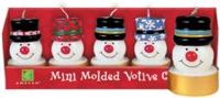 Five smiling snowmen to bring Christmas cheer. Jolly shaped votive candles
