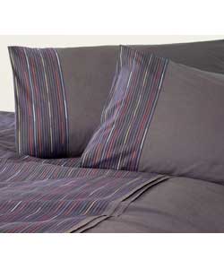 Yarn Dye Stripe Double Duvet Cover Set - Grape