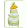 The Three Tier Nappy Cake is beautifully presented on a white cake board, wrapped in cellophane and 