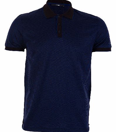Z Zegna Geo Pattern Blue Polo with contrasting collar and sleeve trim with a geo pattern that compliments the contrast trims with button up closure. Colour: Blue Fabric: 100% Cotton Care: Wash Cold Water