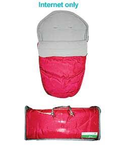 Footmuff with zipped fleeced liner.100 polyester cover and lining.Sponge clean.Size 86 x 46 x 3cm.