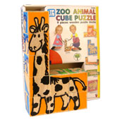 Wooden puzzle blocks to build and create six different zoo animals