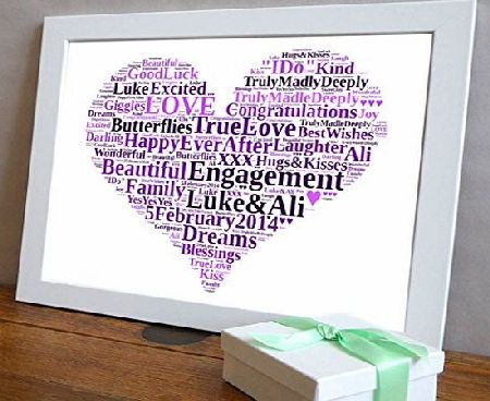 UPK Gifts Engagement Gift, Wedding Bridesmaid love Heart Personalised Word Art Engagement gift, Keepsake unique Print amp; Free Frame