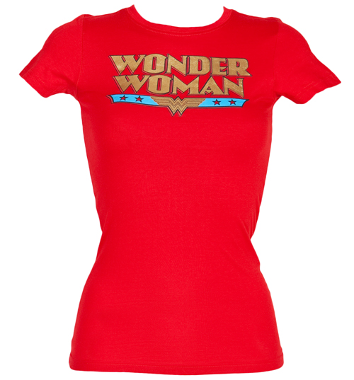 Ladies Gold Foil Retro Wonder Woman Logo T-Shirt