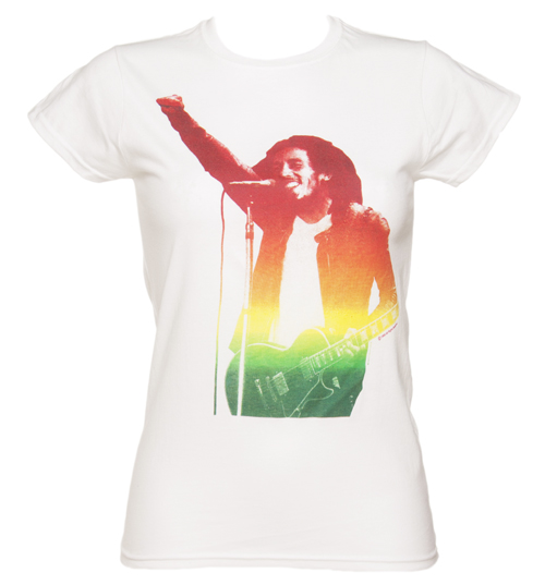 Ladies White Bob Marley Fist T-Shirt from Urban