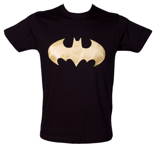 Mens Gold Foil Batman Logo Black T-Shirt