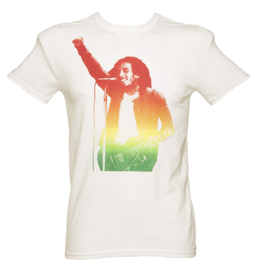 Mens White bob Marley Fist T-Shirt from