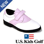 US Kids Girls Pink Spikless Velcro Golf Shoes