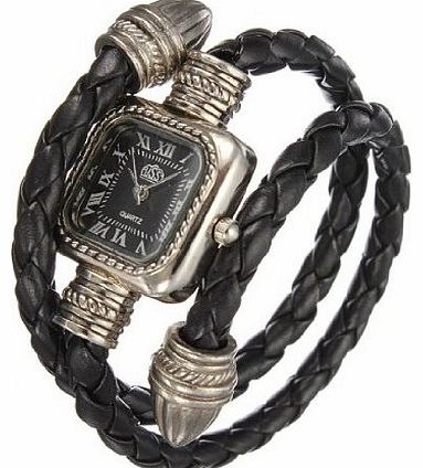 uSs DP 9 Colors Available Vintage Leather Bangle Bracelet Wrist Watch for Women Snake Watch (Black)