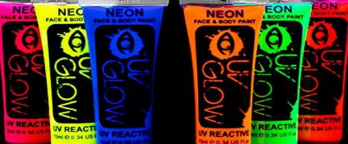 UV Glow Neon Face and Body Paint 10ml - Set of 6 Tubes - Fluorescent
