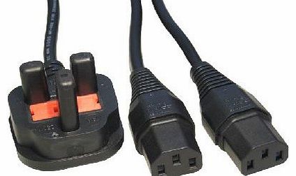 M - Kettle Lead Splitter Cable 2m UK Plug Male To Two x IEC C13 Female Splitter Cable for PC Base Units, Monitors, Printers & Photocopiers