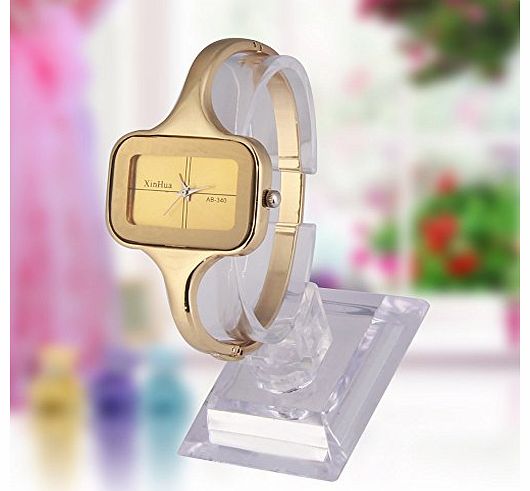 Vakind Lady Women Alloy Quartz Analog Bracelet Bangle Watch with Gold Square Dial (Gold)