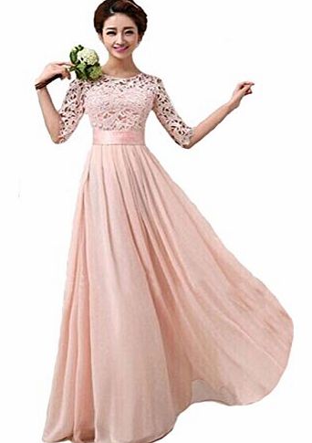 Women Lace Chiffon Prom Ball Party Dress Bridesmaid Formal Evening Gown (L=UK 12-UK 14)