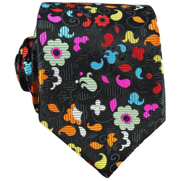 Black Small Floral Silk Tie by
