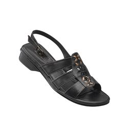 Female Juan Leather Upper Leather Lining Casual Sandals in Black and Stone