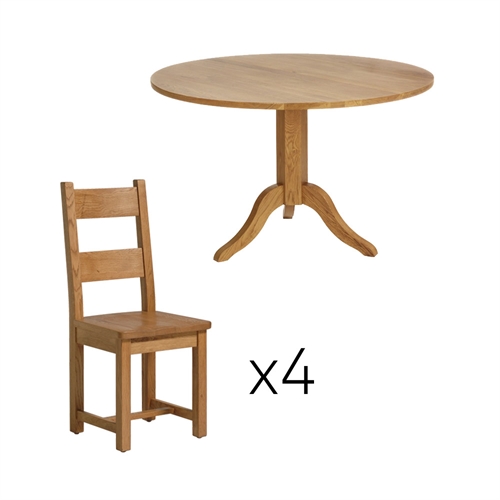 Vancouver Oak Round Dining Set with 4 Ladderback