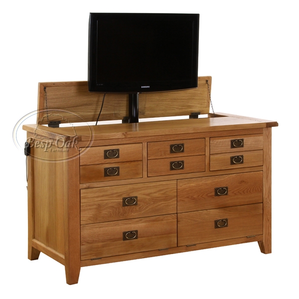 vancouver Plasma Oak 7 Drawer Chest with TV Lift
