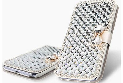1X For Apple iPhone 4 4G 4S Diamond Rhinestone Bling Leather Flip Wallet Case Cover Glitter Book ID Card Case with Tie Bow - White