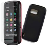 Shock resistant Nokia 5800 Xpressmusic Black Silicone Skin Case and screen protector pack