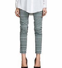 Green cotton blend houndstooth trousers