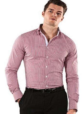 Shirt, body-fit (stretch, particularly cut to emphasize the figure), checked,39/40 cm - 15.75``,wine-red