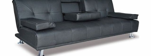 Modern ``Cinema`` Faux Leather 3 Seater Sofa Bed With Fold Down Drinks Table (SF12001-D01 Black)