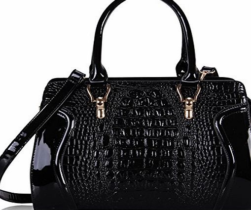 Veevan Womens Alligator Pattern Shoulder Handbag (Black)