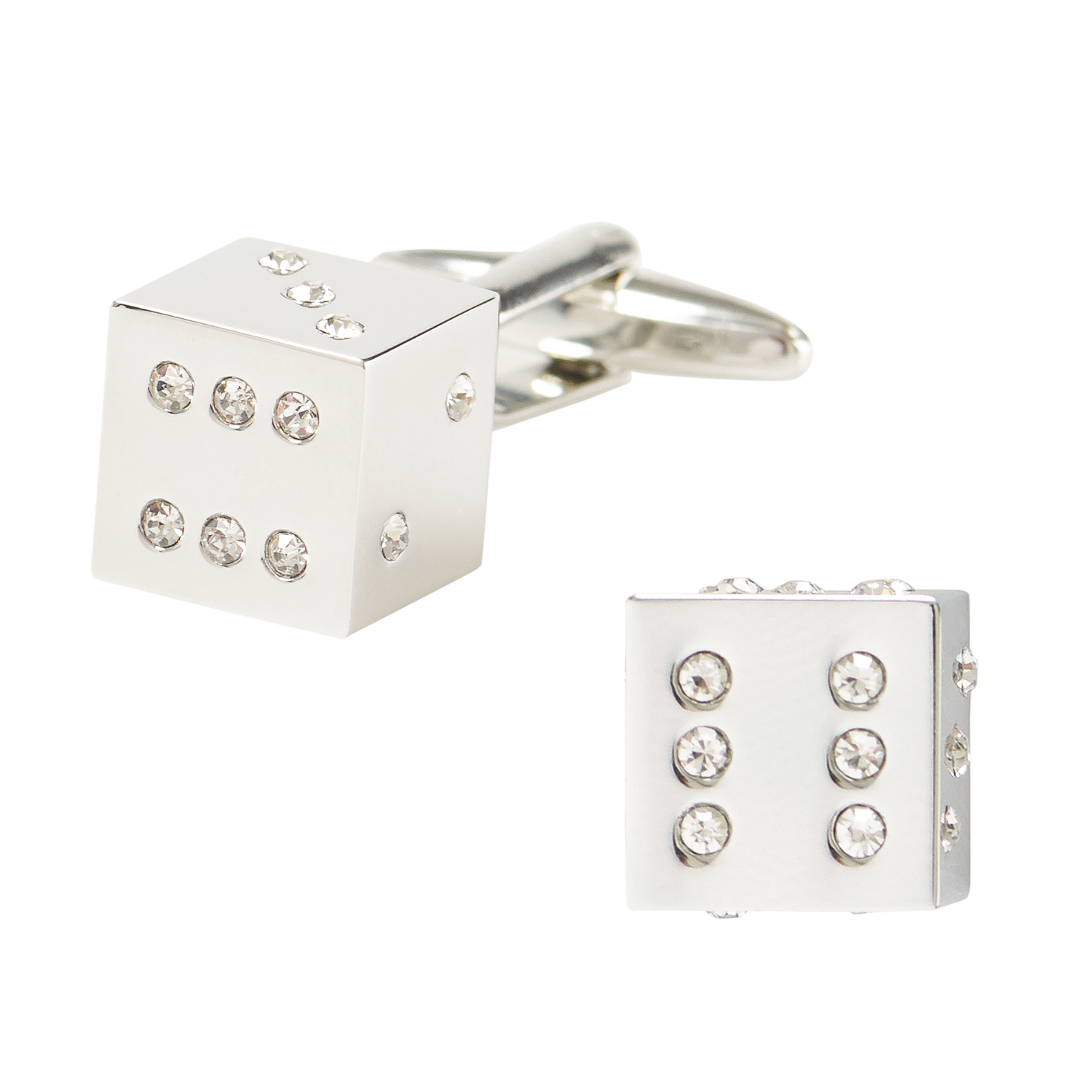 Silver With Crystals Dice Cufflinks