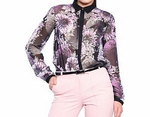 Vera Ravenna Black and purple floral print blouse