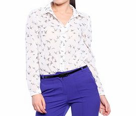 Vera Ravenna Off-white bird print blouse