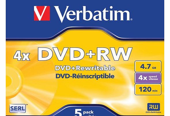 Verbatim 43229 DVD RW 4x Disc in Non Print Jewel Case (Pack of 5)