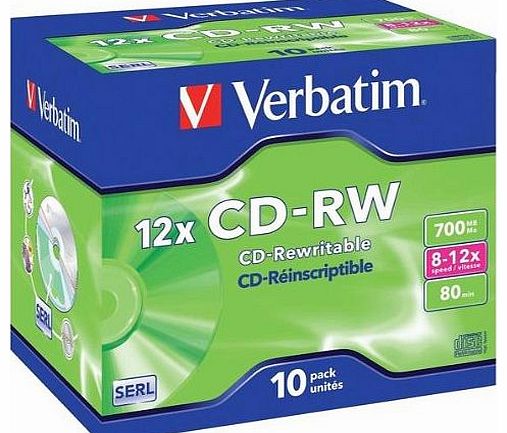 Verbatim Brand New. Verbatim CD-RW Rewritable Disk Cased 8x-12x Speed 80min 700Mb Ref 43148 [Pack 10]