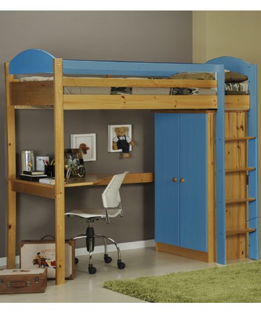 Blue Highsleeper Bed Desk and Wardrobe