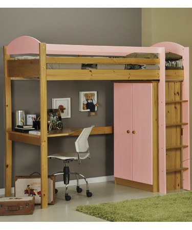 Pink Highsleeper Bed Desk and Wardrobe