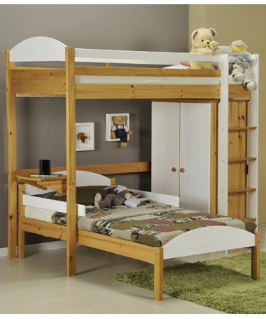 White Highsleeper L shaped Bunk and Wardrobe