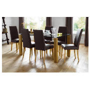 dining table, oak & 6 Lucca chairs, brown