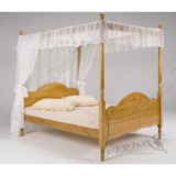 Verona Venezia 135cm Double Four Poster Bed Frame in Pine with Antique finish and Cream Fabric Drapes
