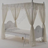 Verona Venezia 90cm Single Four Poster Bed Frame in Pine with White finish and Cream Fabric Drapes