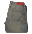 Antique Wash Zip Fly Faded Blue Denim Jeans - 34 Leg